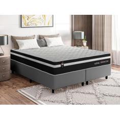 Conjunto Cama Box c/ Molas Ensacadas Durham Preto King 193x203x60 - Ki