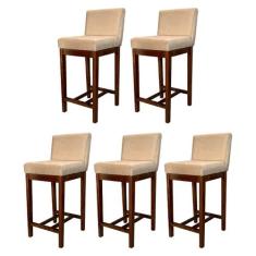 Kit 5 Banquetas Média Lisboa Madeira Capuccino Suede Bege CCS - CCS In