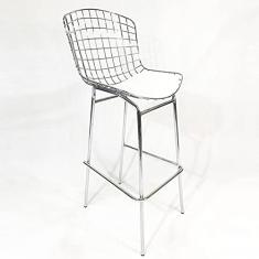 Banqueta BERTÓIA Cromada assento branco tubular - Poltronas do Sul