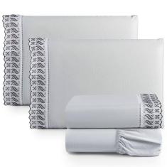 Jogo De Lençol Casal 4 Peças Basic Percal 180 Fios Lese Bordado Inglês - Cinza