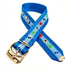 Coleira Nylon Cachorro Nicapet Cor Azul Nº 4 Pata Osso 25Mm