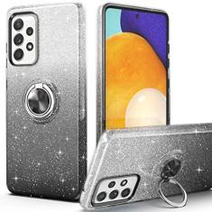 PeeTep Capa para Galaxy A52 5G para meninas e mulheres, capa fina com glitter brilhante com suporte de anel de 360°, suporte magnético para carro, capa protetora resistente e absorvente de choque,
