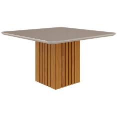 Mesa p/ Cozinha Ana c/ Tampo Madeirado c/ Vidro 130x130cm Nature/Off White - Cimol