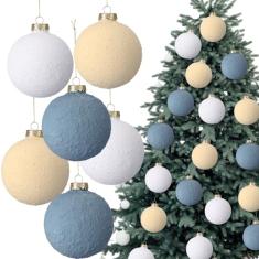 Hollowfly 6 peças de enfeites de bola de Natal de espuma texturizada fosca de 10 cm para decoração de árvore de Natal, bolas penduradas de Natal, estilo boêmio, casa de fazenda, para decoração de
