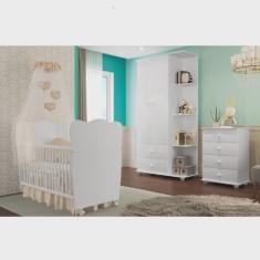 Quarto de Bebê Completo com 1 Berço Cama 1 Roupeiro 1 Cômoda Sol Móveis Percasa