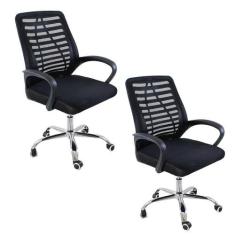 Kit 2 Cadeiras De Escritório Esteirinha Mesh Ergonômica Preto - Oficia