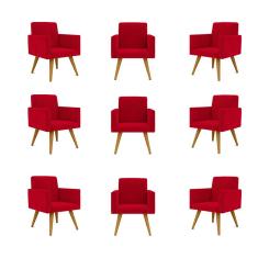 Kit 09 Cadeiras Poltronas Decorativa - Escritório - Recepção Cor:vermelho