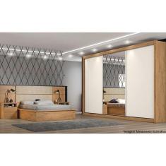 Guarda Roupa Casal 3 Portas De Correr E 6 Gavetas C/ 1 Espelho Toronto Amêndoa/off White - Europa