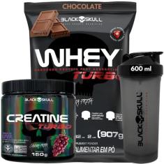 Kit Black Skull Whey Protein TURBO Concentrado 907g+ Creatina Monohidr