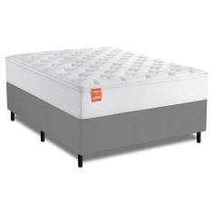Cama Box Colchão Casal Molas Ensacadas Real 138x188x65cm Branco / Cinz