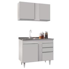 Armário Aéreo Indiana E Balcão Gabinete 100cm Com Pia Inox Luziania Branco - Lumil