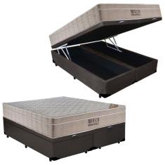 Cama Box Baú Casal Sintético Bipartido + Colchão Ortobom Airtech Molas Ensacadas 65x138x188