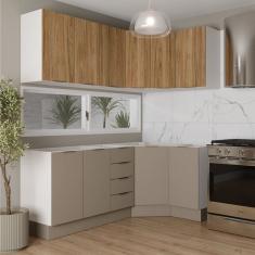 Cozinha Modulada 6 Peças sem Tampo com Rodapé 3 Aéreos e 3 Balcões Ipanema Cabecasa Madeiramadeira Cinza Trama/Acácia