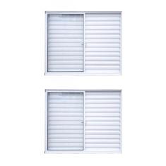Kit com 2 Janelas de Alumínio Veneziana 100x120cm 3 Folhas 1 Fixa com Vidro Liso Soft Plus MGM Branco