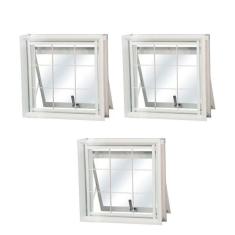 Kit com 3 Janelas de Aço Maxim-Ar 50x50cm com Grade Minas Sul MGM Branco