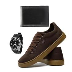 Tênis Casual Masculino SB em Lona com Solado Caixa Alta + Relógio e Carteira -Masculino