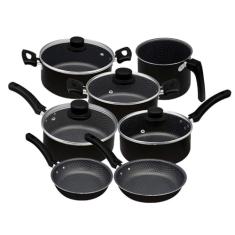 Conjunto de Panelas 7 Peças Antiaderente com Tampa de Vidro Copacabana Eirilar Preto