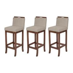 Kit 3 Banquetas Média para Bancada Turim Madeira Capuccino Suede CCS -