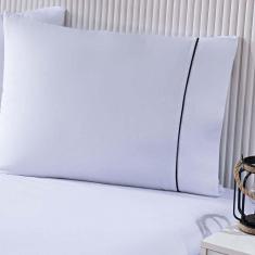 Jogo De Cama Lençol 100% Algodão Percal 150 Fios Casal Gran Moratta 3 Peças - Branco E Cinza