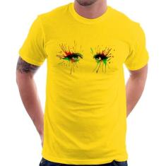 Camiseta Olhos Cores Pintura - Foca na Moda, Amarelo, G