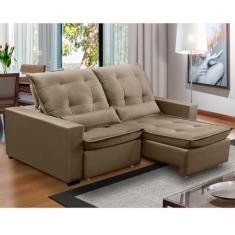 Sofa Retratil Reclinavel 2 Lugares 2,30m Atlantis Veludo Capuccino LansofBR