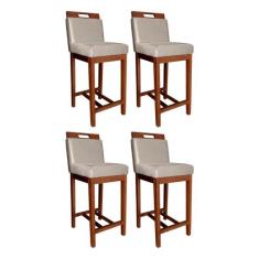 Kit 4 Banquetas Média Veneza com Encosto 94 Cm Madeira Maciça Suede Be