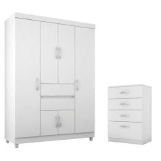 Conjunto Quarto Guarda Roupa E Comoda Pescara Branco Rosa