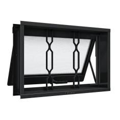 Janela de Aço Maxim-Ar com Grade Mosaico 60x80cm Aço Pronto Riobras Preto