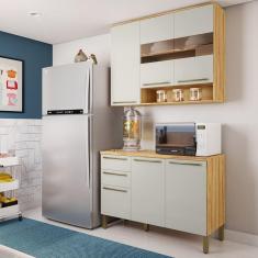 Cozinha Modulada Compacta 2 Peças 6 Portas 2 Gavetas com Tampo e Vidro Reflecta 100% Mdf Itália Espr Amêndoa/Off White