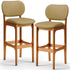 Kit 02 Banquetas Alta Para Cozinha Madeira Fixa Betta L02 Imbuia Couríssimo Casco Fendi - Lyam Decor