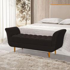 Recamier Pés Palito em Madeira Marajó 1,30m Capitonê Linho Marrom Escuro