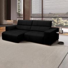 Sofá Decorativo Barbosa 3 Lugares Sala de estar 250cm Reclinável e Retrátil Couro Preto G88 - Gran Belo