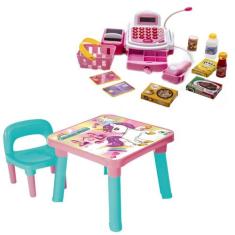 Mesinha Infantil Com Cadeira Unicórnio + Caixa Resgistradora - Monte L