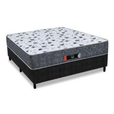 Cama Box Casal Sintético Preto com Colchão de Espuma Semi Ortopédica E