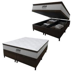 Cama Box Baú King Gazin Colchão Molas Ensacadas Com Pillow Top Tower 193x203x75cm Branco-marrom