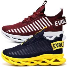 Kit 2 Tênis Esportivo Masculino Easy Confortavel Resistente BORDO/AMAR