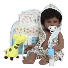 Boneco Reborn Realista Menino Negro Saída de Banho Girafa - Cegonha Re