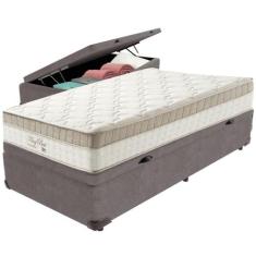 Cama Box Baú Cinza e Colchão King Best Molas Ensacadas Solteiro 88x188