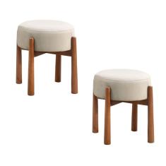 Conjunto - 2 Puffs Banqueta Lotus Luxo Castellar Móbile Linho Bege Claro