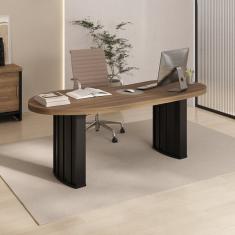 Mesa Para Escritório Com Curvas Orgânicas, Pés Ripados E Tamp