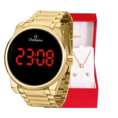 Relógio Feminino Champion Digital Dourado Led Vermelho CH40124H