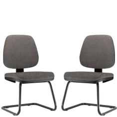 Kit 02 Cadeiras Para Escritório Job Fixa Linho Cinza Escuro