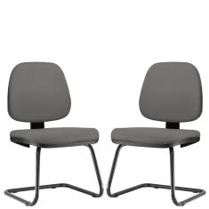 Kit 02 Cadeiras Para Escritório Job L02 Fixa Crepe Cinza