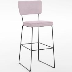 Banqueta Alta Allana L02 Assento Tecido Base em Aço Fixa com Encosto 107cm Rosê para Cozinha