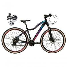 Bicicleta Aro 29 Ksw Mwza 24v Câmbio Shimano Acera K7 Garfo Trava Freio A Disco - Preto/pink/azul Tam.15