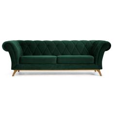 Sofá 230cm 3 Lugares Base Madeira Império C-303 Veludo Verde Musgo - Domi