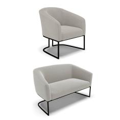 Sofá Namoradeira e Poltrona Industrial Preto Stella Bouclê Cinza D03 - D'Rossi