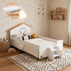 Cama Infantil com Colchão Solteiro Alegra - Branca e Mel - DIVALOTO, B