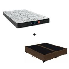 Cama Box Queen - Tecido Sintético Marrom com Colchão Extra Firme D28 - Suporta 80Kg