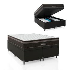 Cama Box Baú Casal Bipartido + Colchão Paris Molas Ensacadas - 66x138x188cm - Jacquard Marrom